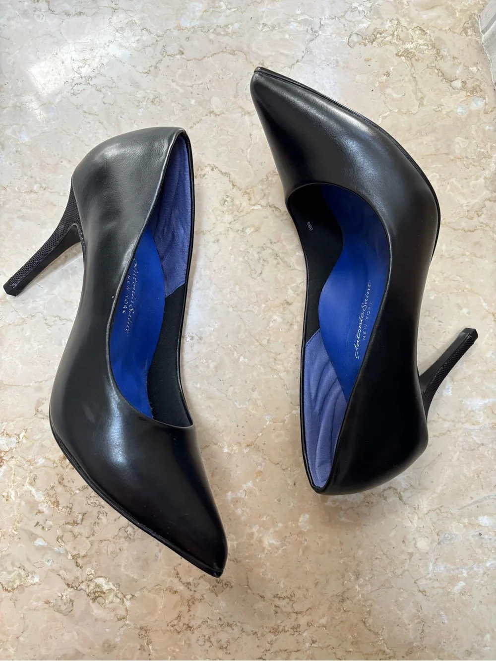 Antonia Saint Victoria Black Leather Stiletto Heel Pumps, Size 8, EUC
